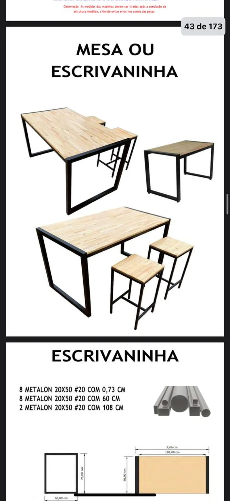 Amostra de projeto: Mesa & Escrivaninha industrial