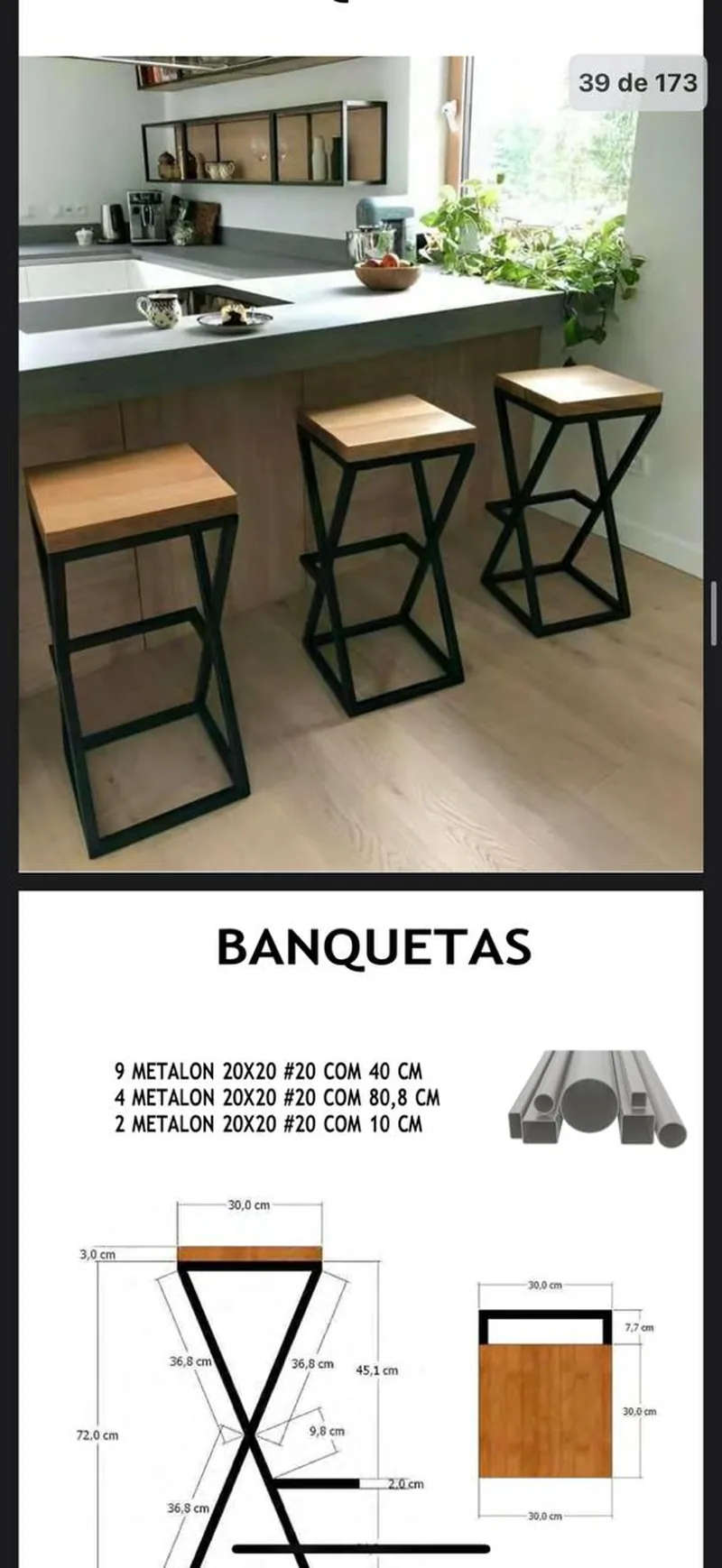 Amostra de projeto: Banquetas em metalon